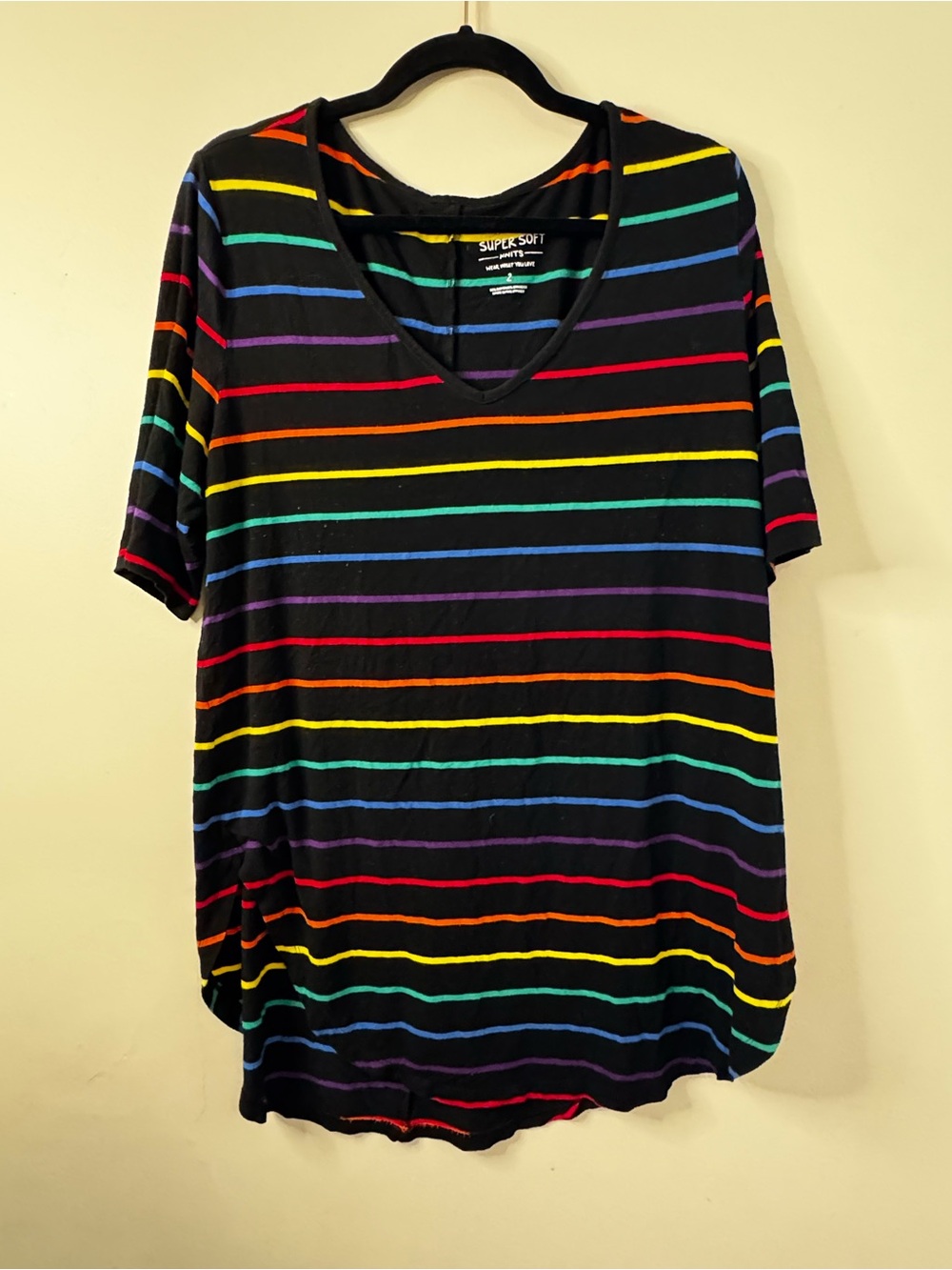 torrid Black V-Neck Tee with Rainbow Stripes